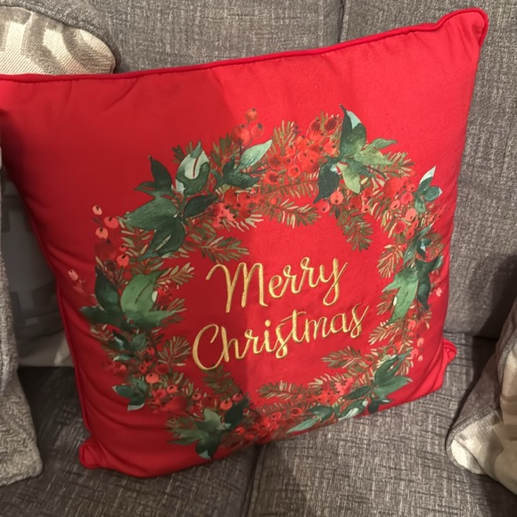 Merry Christmas Embroidered Holiday Throw 16x16” Pillow Home Decor - Picture 3 of 8